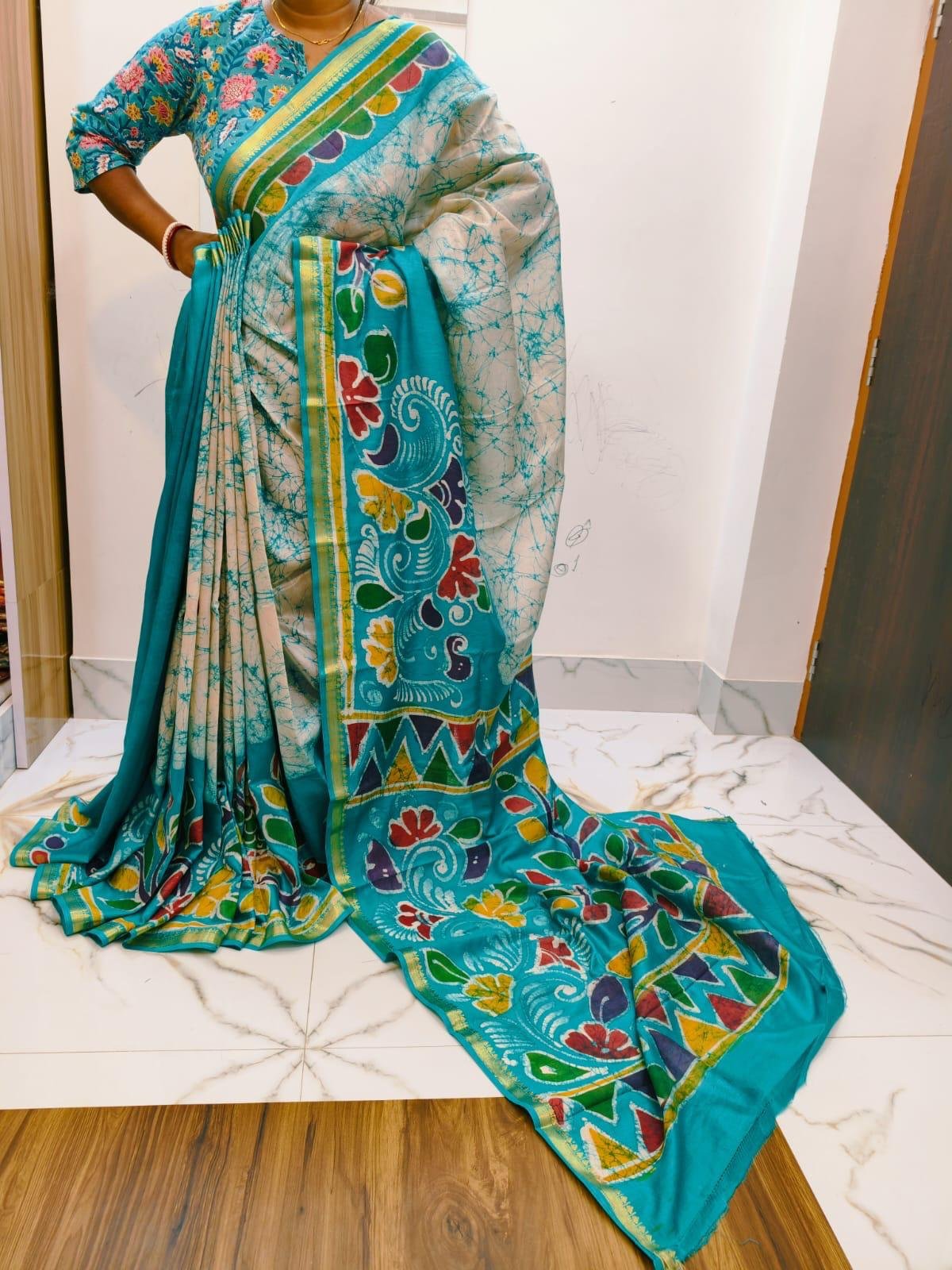 Azure Folk Art Saree by Muditaa Fashions