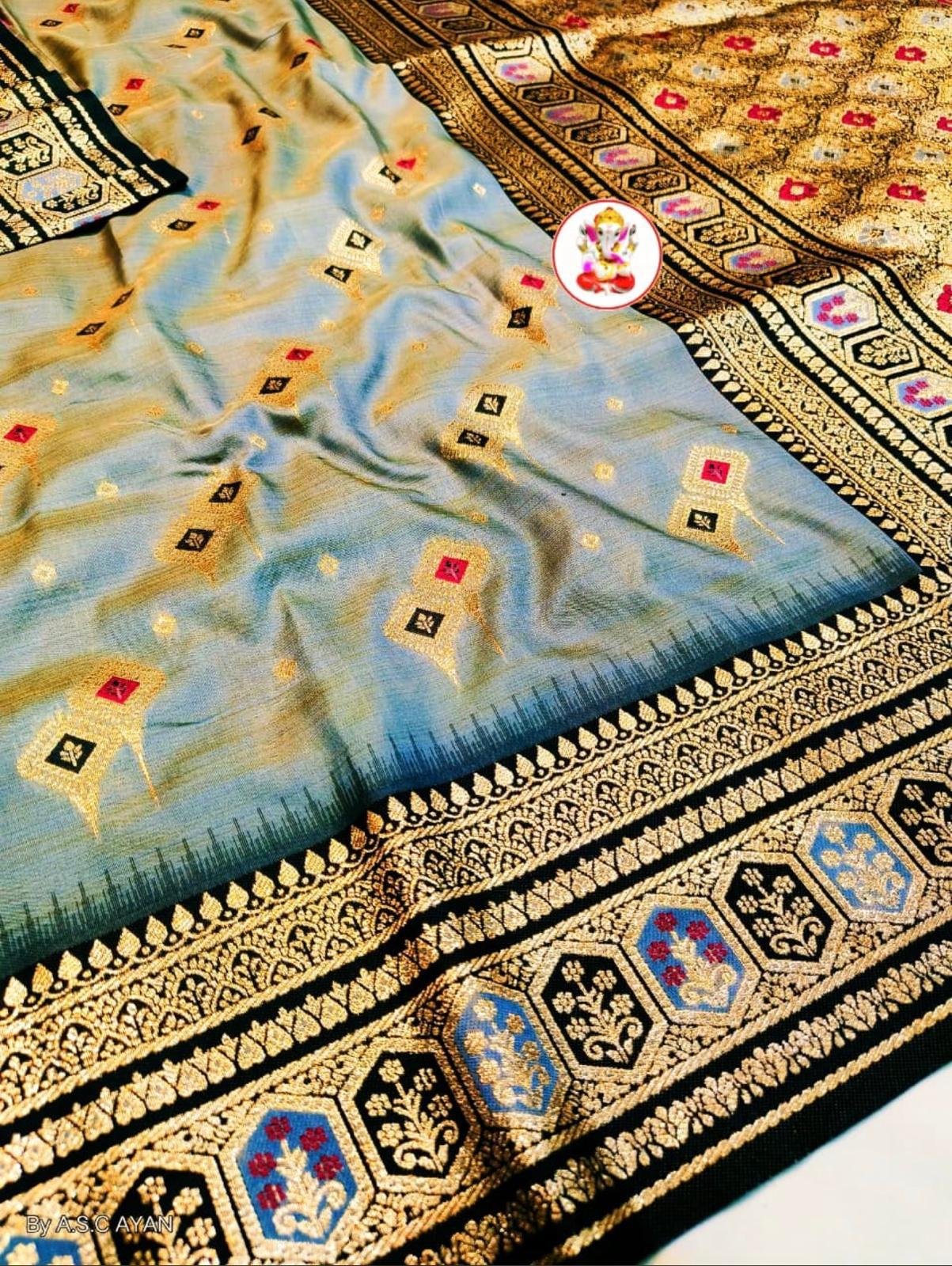 Sky Blue Heritage Saree by Muditaa Fashions