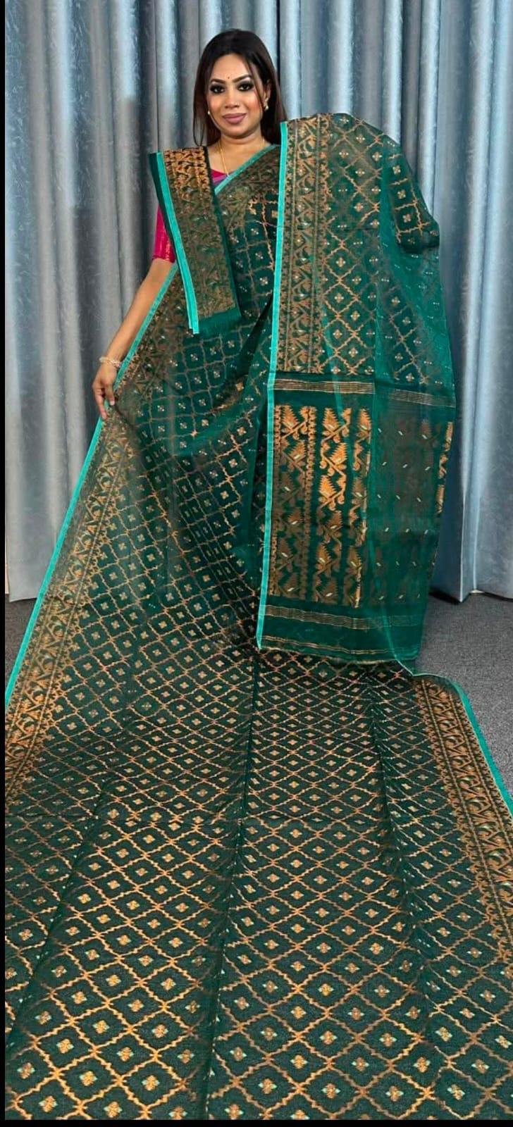 Maroon Jamdani Saree by Muditaa Fashions