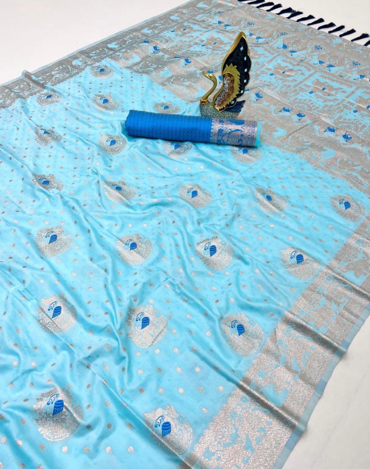 Powder Blue Peacock Saree by Muditaa Fashions