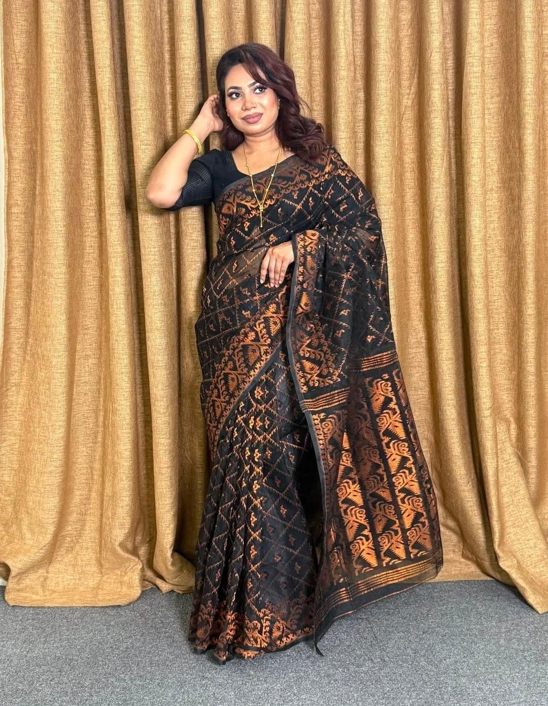 Copper Black Handloom Saree by Muditaa Fashions