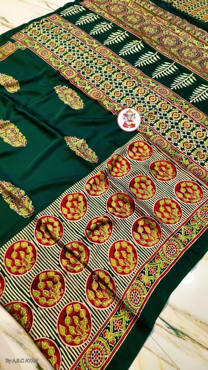 Forest Ajrakh Saree by Muditaa Fashions