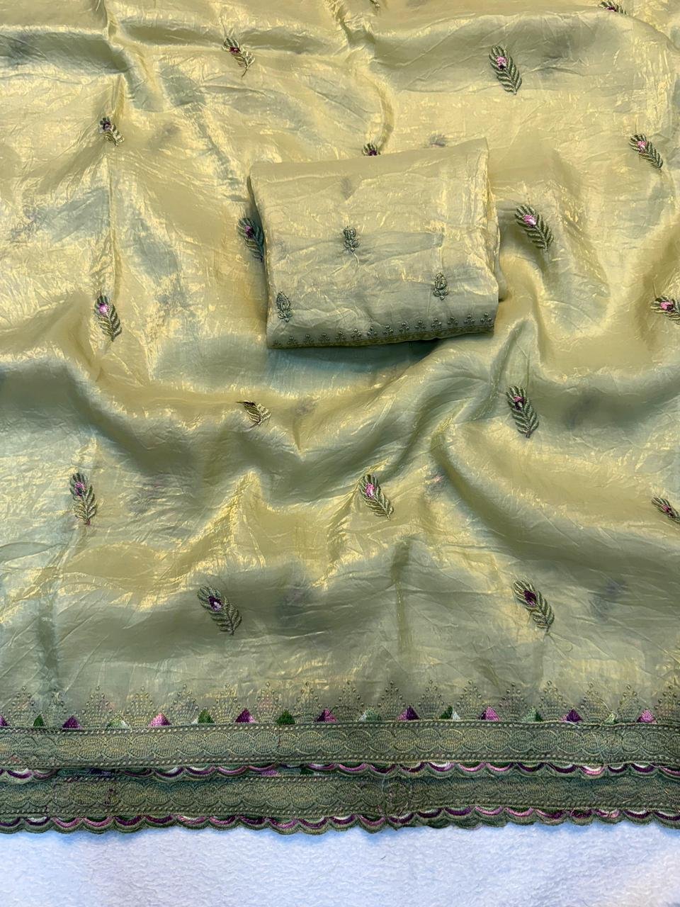 Ivory Embroidered Saree by Muditaa Fashions