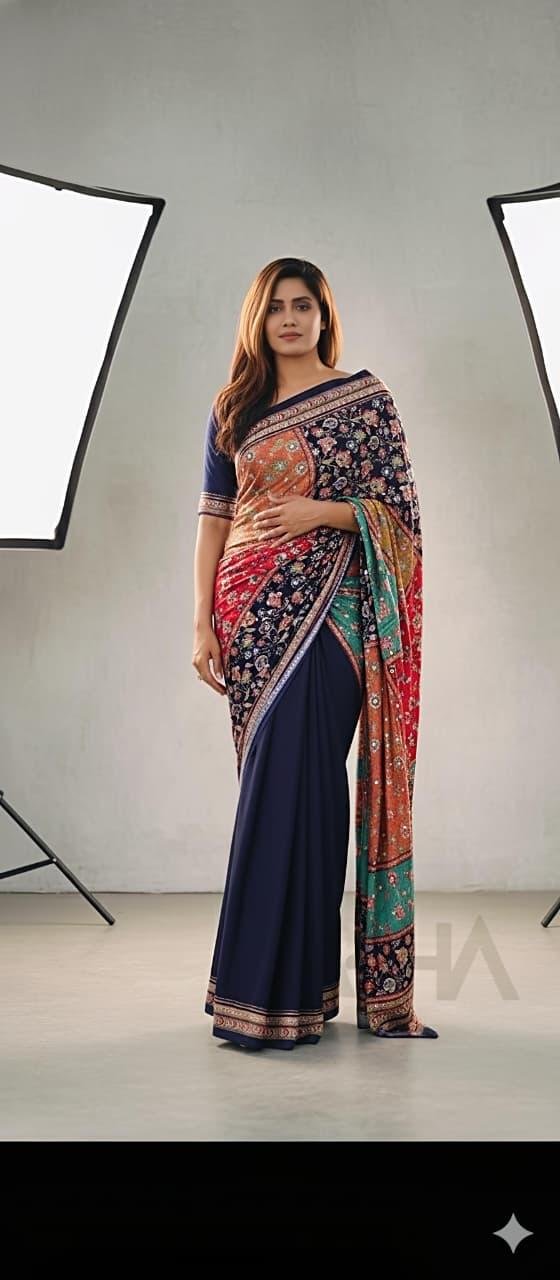 Midnight Patchwork Saree by Muditaa Fashions