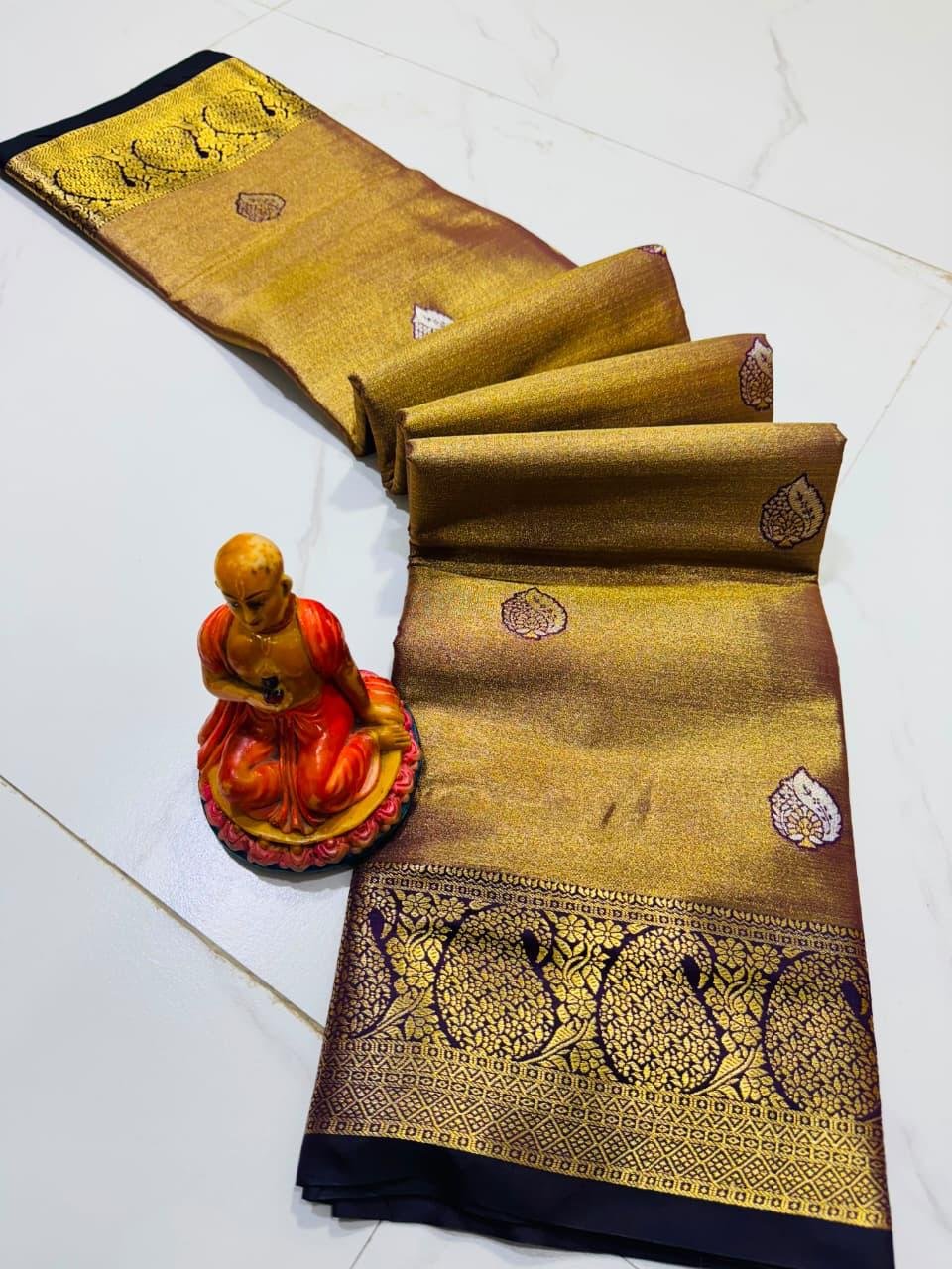 Antique Gold Temple Saree by Muditaa Fashions