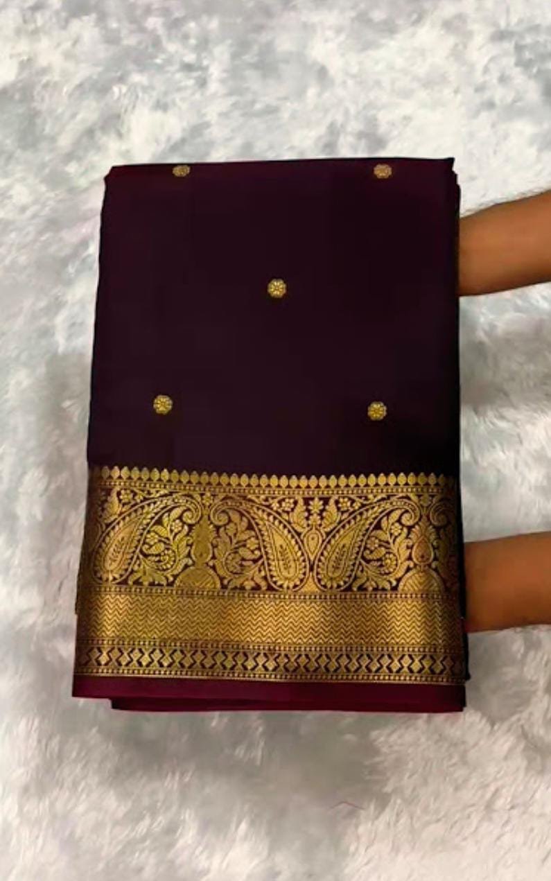 Wine Gold Border Saree by Muditaa Fashions