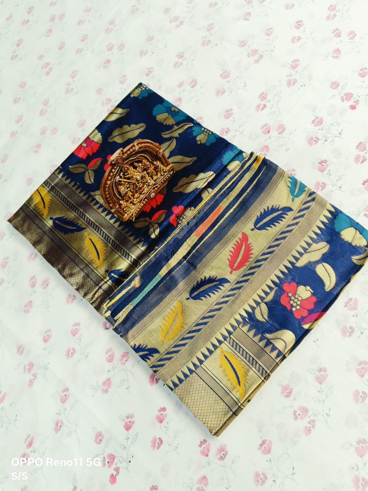 Navy Floral Handloom Saree by Muditaa Fashions