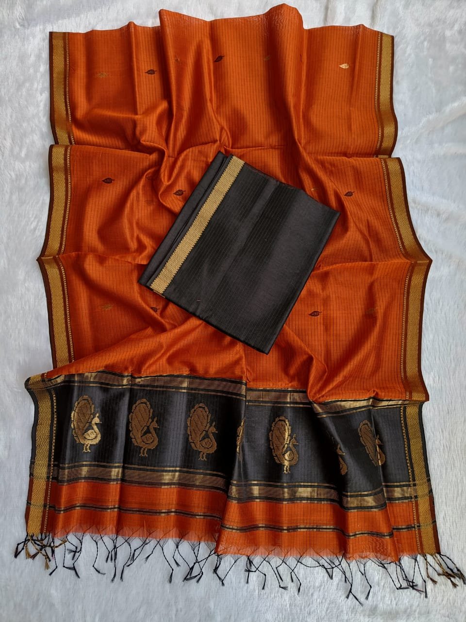 Ochre Black Temple Saree by Muditaa Fashions