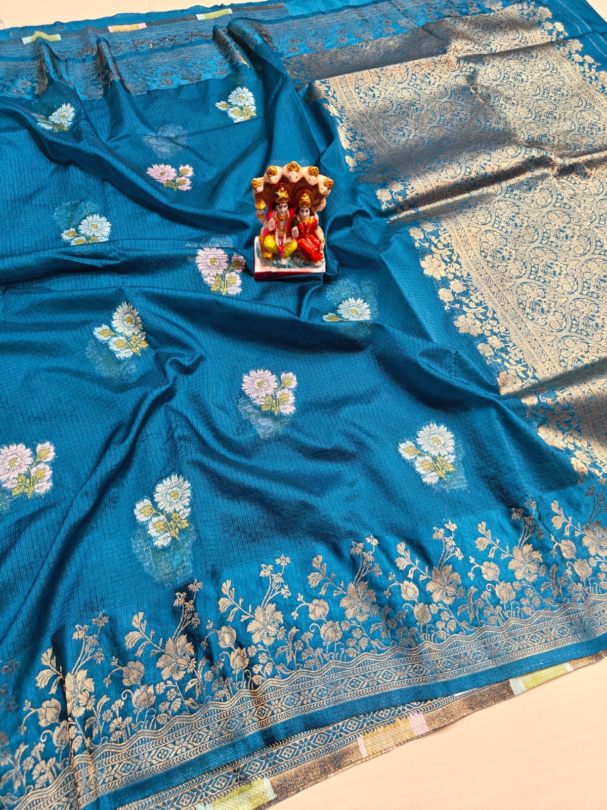 Teal Floral Banarasi Saree by Muditaa Fashions