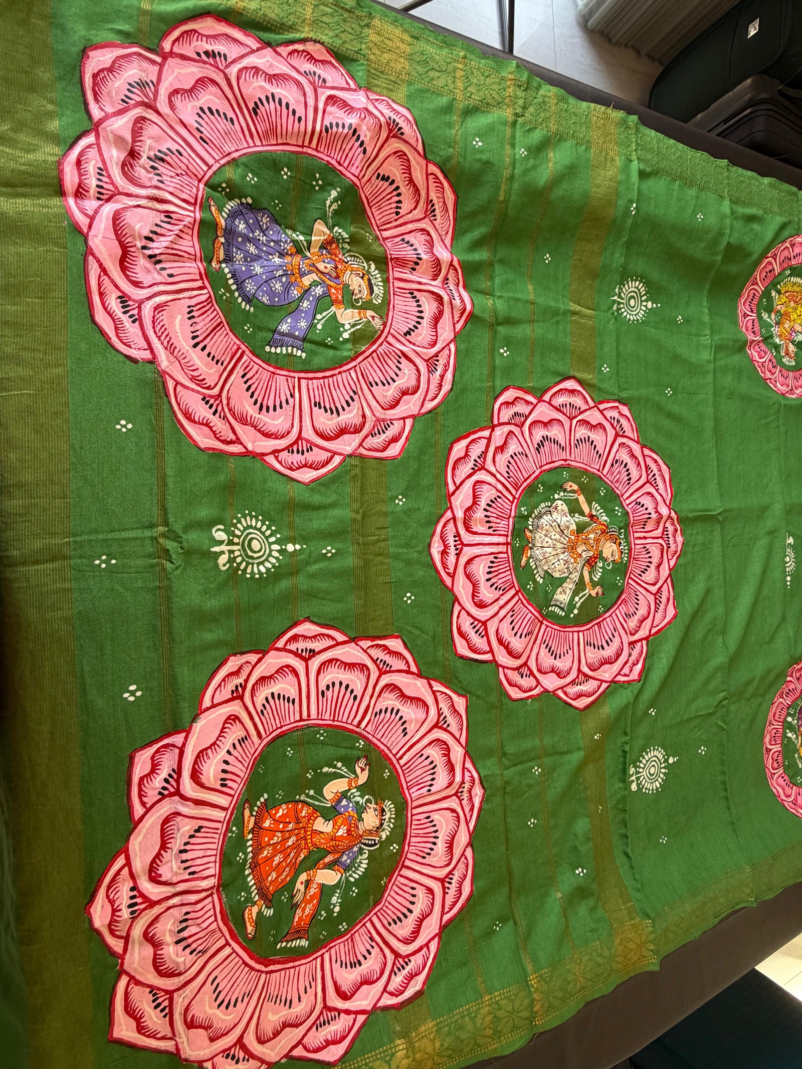 Pattachitra textile with several hand-painted character panels