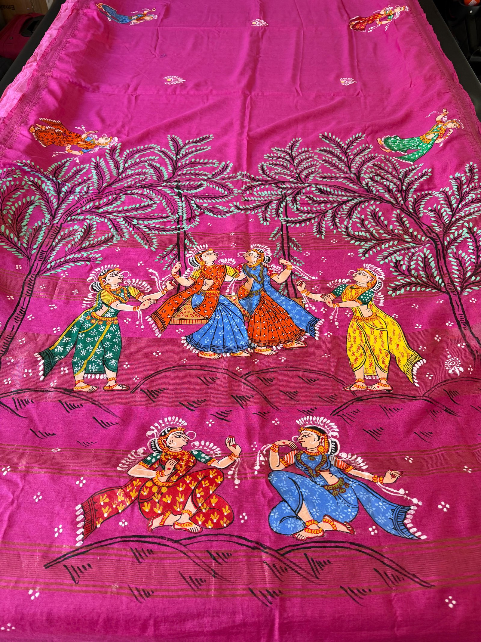 Pattachitra textile showing dancing figures